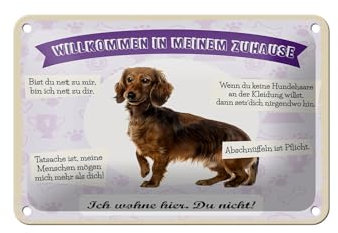 FEMER Blechschild Spruch 18x12cm Tiere Dackel willkommen wohne Hier Schild