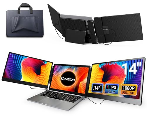 Laptop Screen Extender, 14” FHD 1080P IPS Portable Monitor Fit for 13-17.3, Plug and Play Laptop Monitor Extended Compatible with Mac, Wins, Dex, Chrome (14 Tri-Screen)