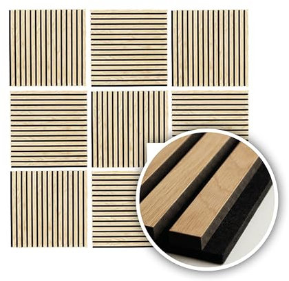 Kaiser plastic® Acoustic Panels, Colour: Oak and Walnut, Wall Panels in the Format 60 x 60 cm, Slat Wall Made of Wood Veneer and Felt, Modern Wall Cladding (Oak - 1 Piece)