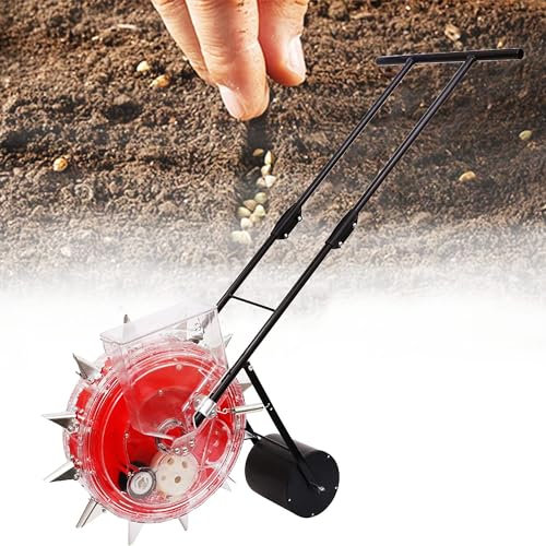 WTTTTW Mais-Sojabohnen-Sämaschine, Sämaschine mit Handschubwalze und Düngerapplikator, durchsichtige Saatgut-Aufbewahrungsbox, handgeführter Reihenpflanzer,10 Holes