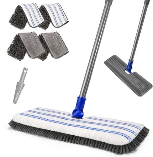 Floor Mop, MASTERTOP Mops for Cleaning Floors, 2-Sided Flat Mop with 4 Reusable Microfibre Pads, Floors Cleaner Wet and Dry Mops for Laminate Tile Hard, Send 1 Cleaning Scraper