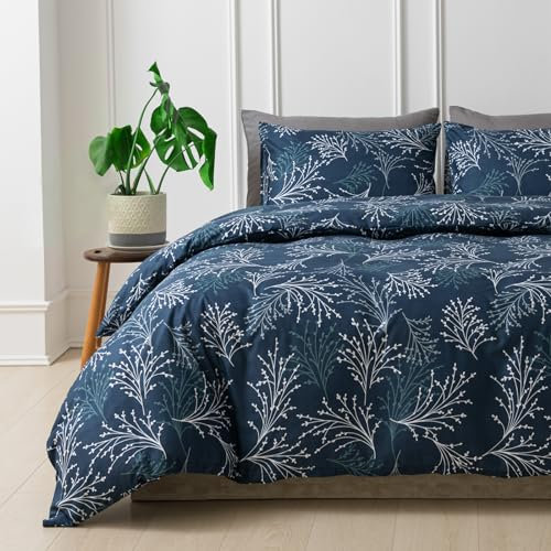 Tokokimo Bettbezug-Set, Wendebettwäsche, Mikrofaser, weich, Bettwäsche-Set mit Kissenbezug, pflegeleicht, bedrucktes Design, 135 x 200 cm, Blau/Pflanzen