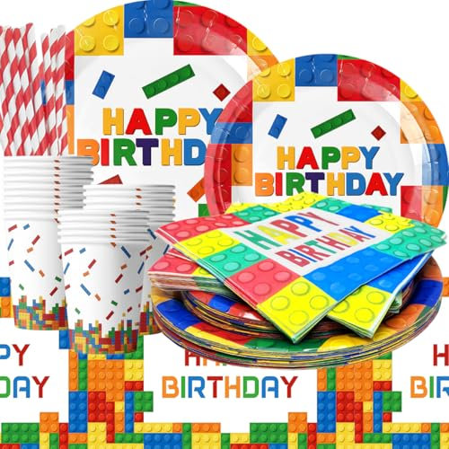 Set di 101 piatti di carta per feste di compleanno per bambini, con bicchieri di carta, tovaglioli, cannucce di carta, per compleanni, feste, ragazze e ragazzi (20 ospiti)