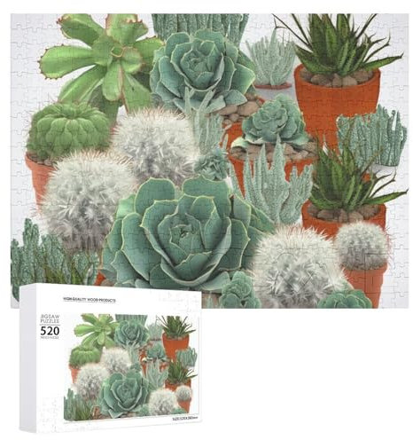 Pflanzen-Puzzle, Kaktus- und Sukkulenten-Puzzle, personalisiertes Bildpuzzle, 520 Teile, Holz-Puzzle, anspruchsvolles Fotopuzzle für Hochzeit, Geburtstag, Valentinstag, Geschenke, 52,1 x 35,6 cm