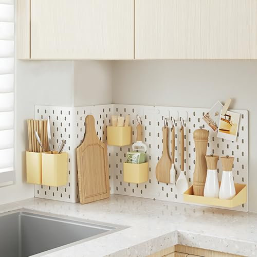 HOTOOLME 2set Werkzeugwand Stecktafel set mit 3 pegboard, 4 Lochwandhaken und 5 Stecktafelkörben, lochplatte für Werkzeug organizer, Bastelorganisation, Ornament-Ausstellung lochwand werkstatt (42)