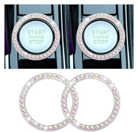 CGEAMDY 2 Stück Auto Motor Start Stop Button Ring, Universal Auto Kristall Strass Motor Starter Dekoration Ring, Auto Startknopf Dekorationsring Autoinnenraum (Einreihig/AB)