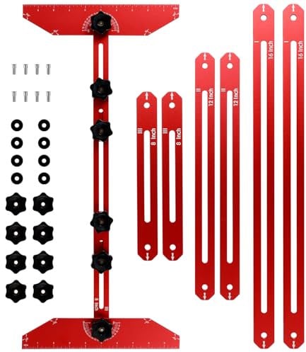 Stair Tread Template Tool 11-60inch Aluminum Alloy Stair Measuring Tool Precise Stair Tread Gauge Portable Stair Tread and Shelf Template Jig Layout Tool for Woodworking Stairs Risers Drywall Shelf