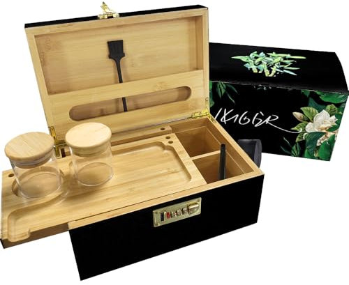 IXIGER Großer Bambus-Kasten mit Kombinationsschloss,Aufbewahrungsbox-Set(17.5 * 27 * 12cm) (Europäisch)