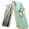 Nonional Compatible for iPhone X/XS Case with 2 Pack Screen Protector, 360° Rotatable Ring Holder [Luxury Hearts Pattern] Plating Gold Edge Slim Soft Phone Case for iPhone X/XS - Mint