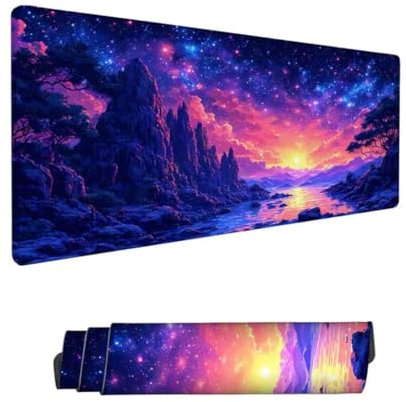 Gaming Mouse Pad 31.51x11.82x0.12in Large Mouse Mat Starry Sky Mouse Pad,Desk Mat Sunrise Mousepad with Stitched Edges,Keyboard Mat with Water Resist Surface,Improved Precision and Speed,Gifts Hs-314