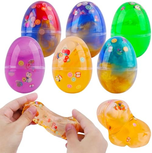 Schleim Kinder, RosyFate 6 PCs Schleim Eier Set, Ostern Slime Eggs, Antistress Spielzeug für Erwachsene und Kinder, Ostern Geschenk, Basket Stuffers, 4 * 6cm (Sternenhimmel-Typ C)