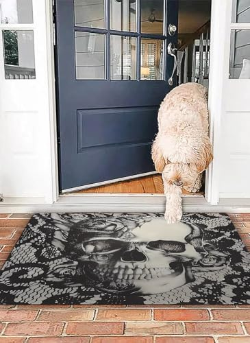 OHJEAJDS Badezimmerteppich rutschfest Badematte 40x 60 cm,Badteppich Saugfähig Weich Maschinenwaschbar für Badezimmer,Calavera Totenkopf mit