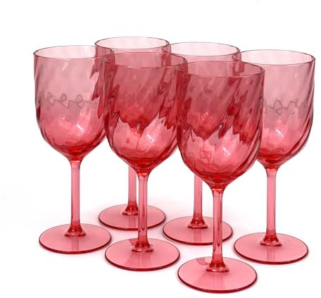 Yalin Set di 6 bicchieri impilabili in plastica acrilica infrangibile, 425,2 g, per vino e acqua, colore rosso, 425 g