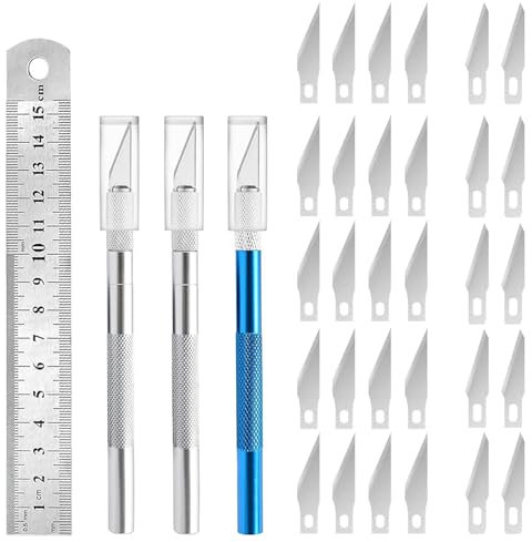 2 Stück Skalpell mit 20 Ersatzklingen, Bastelmesser Cuttermesser Hobbymesser Schnitzmesser Cutter für DIY Art Work Cutting (C)