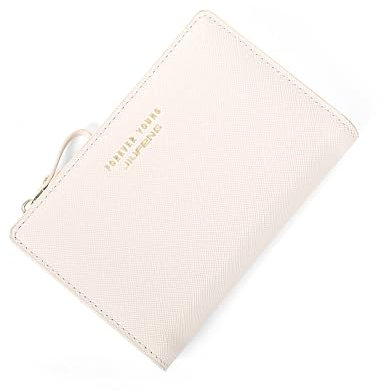 JIUFENG Frauen Reißverschluss Brieftasche RFID Blockierende Mehrzweck-Münztaschen Kreditkarteninhaber Kurze Geldbörsen (Beige)