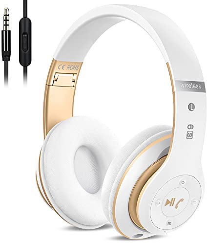 Moobesthy Bluetooth Headphones Over Ear, Over Ear Wireless Headphones, 60H Playtime Headphones Wireless Bluetooth with 6 EQ Modes, White Gold