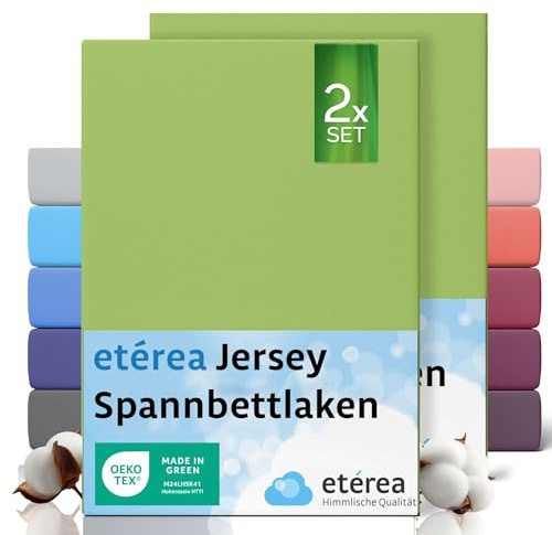 etérea Jersey 2er Set Spannbettlaken 140x200cm - 160x200cm Jade bis 25 cm Höhe - 100% Baumwolle Spannbetttuch Oekotex - Doppelpack Bettlaken 140x200 cm - 160x200 cm - Grün