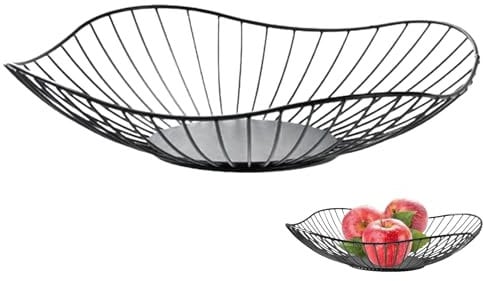 Black Wire Fruit Basket Fruit Bowl, Iron Arts Fruit Storage Baskets for Kitchen Counter, for Home Decor, Table Centerpiece Decorative Hold Vegetables, Bread, Snacks, Potpourris (A)