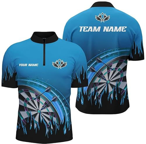 Outfitsuche Personalisierte Blaue Flammen-Dart-Polohemden für Herren & Damen - Individuelles Team-Liga-Darttrikot Performance Dart Trikot T1519
