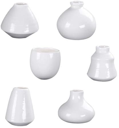 DOSERTY Pack Of 6 Miniature Ceramics White Vases Planter Fridge Magnets Flower Pots Ornaments For Refrigerator Decors