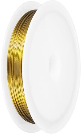 PATIKIL 59FT (18m) 0.02inch (0.5mm) Hilo De Cuentas De 7 Hebras Dorado | Hilo De Enhebrar Acero Inoxidable Con Recubrimiento De Nylon, Para Fabricación De Joyería Pulseras Y Abalorios