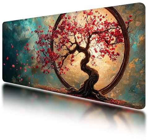 Alfombrilla Ratón XXL 1200x600 mm, Alfombrilla Escritorio Japón, Mouse Pad Floral Antideslizante e Impermeable para Protector Escritorio, Mouse Pad XXL con Bordes Cosidos para Jugadores, Oficina, A-00