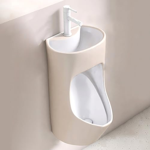 Modernes, Wandmontiertes Keramik-Urinal mit Integriertem Waschbecken, Platzsparendes 2-in-1-Design für Kleine Badezimmer und Toiletten(Beige)