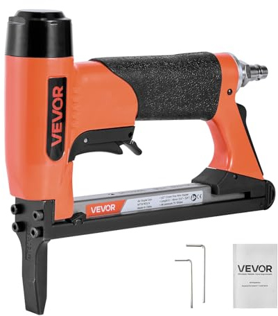 VEVOR Agrafeuse Pneumatique Long Bec, Calibre 20, Compatible avec Agrafes Fil Fin Série 50 Non Incluses de Largeur Couronne 12,8 mm de Longueur 6-16 mm, Capacité 110 PCS, pour Menuiserie, Bricolage