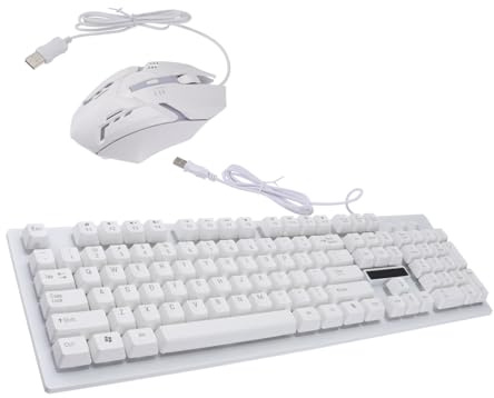 Clavier et Souris de Jeu Filaires USB Mécaniques 1 Set Blanc | 104 Touches et 4 Boutons, Design sans Conflit, Plastique Lumineux, pour Gamer à Maison Café