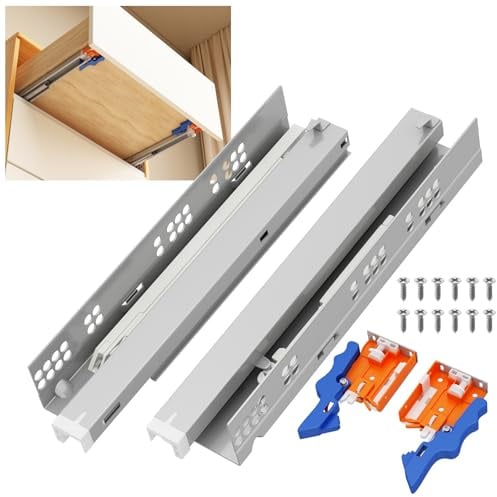 NECILO Unterflur-Schubladenschienen, Push to Open & Soft Close | Verdeckte Führungsschienen mit Kupplungen, 400 mm Vollauszug, 35 kg Belastbarkeit, 1 Paar für Küche & Schränke