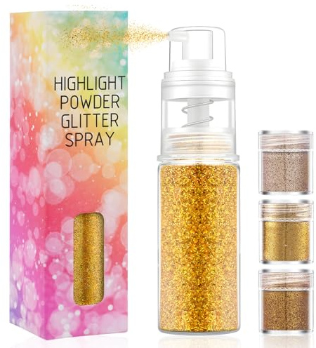 Glitzer Spray, Enthält 3 Schachteln Glitzer, Goldener Glitzerspray Haare, Glitzerspray für Gesicht, Körper, Haare und Kleidung, Geeignet für Partys, Bühnenauftritte und Andere Veranstaltungen