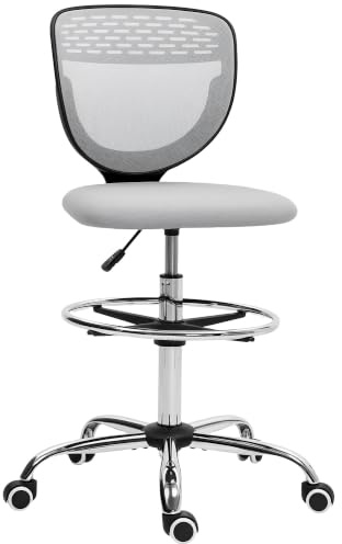 Vinsetto Bürostuhl Ergonomischer Schreibtischstuhl mit Verstellbarer Fußring, Höhenverstellbarer Computerstuhl mit Netzbespannung, Office Chair, Drehstuhl Hellgrau