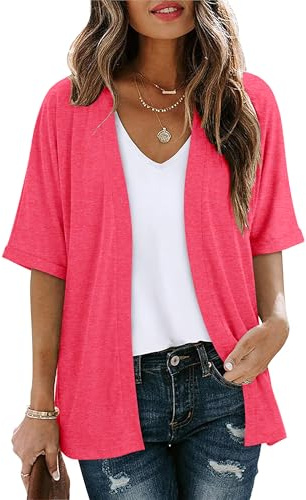 Magritta Lightweight Cardigans for Womens Kimono Casual Loose Short Sleeves Open Front Long Cardigan Sweaters Summer Jacket Boho Beach Cover Ups | Casual Loose Kimono Cardigans, Open Front Long Cardigan Sweaters, Summer Jacket Boho Beach Cover Ups