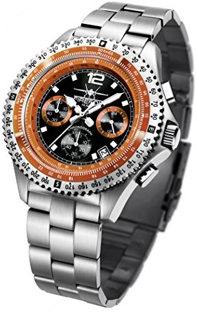 FIREFOX Fighter FFS05-107 schwarz/orange Chronograph Herrenuhr Armbanduhr massiv Edelstahl Sicherheitsfaltschließe 10 ATM Prüfdruck