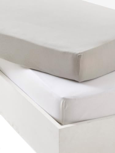 VERTBAUDET 2er-Pack Babyspannbettlaken grau+weiß 70x140