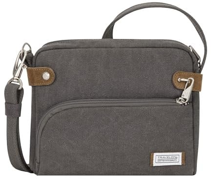 Travelon Unisex's Anti-Theft Heritage Crossbody Bag Travel Totes, Pewter, 9.75 x 7.75 x 2.5