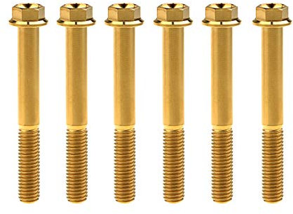 Yaruijia Lot de 6 boulons en titane M8 x 15 20 25 30 35 40 45 50 55 60 65 mm Vis à tête hexagonale à petite bride pour pièces de moto 1,25 mm (M8 x 65 mm, doré)