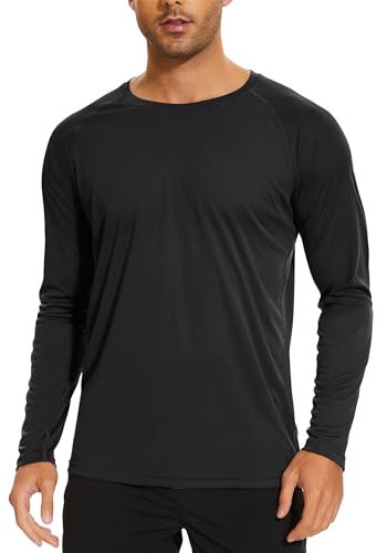 TACVASEN Herren UPF 50+ UV Shirt Sonnenschutz Langarm T-Shirt Outdoor Wandershirt Surf Laufen Angeln, Schwarz, M