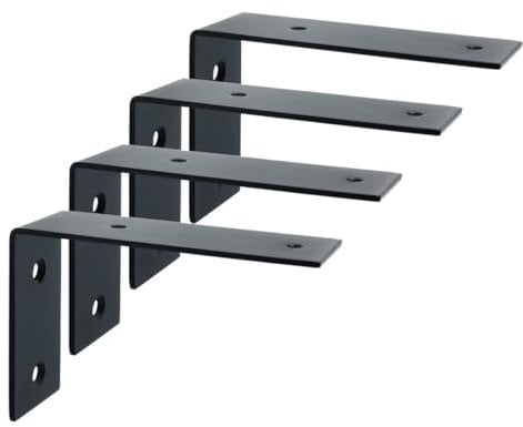 Mooche Black Shelf Brackets, 4PCS Widen L-Shape Wall Brackets for Shelves, Stainless Steel 90° Right Angle Shelf Support for Wood(125*85*45mm)