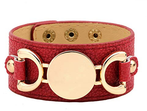 YAZILIND 2 Stücke Breite Manschette Leder Wickelarmband Frauen PU Armband Legierung Schnalle Armreif Handgelenk Band Manschette für Mädchen Frauen Rot