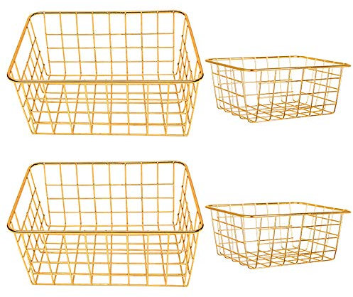 4 dekorative goldene Körbe, 2 große und 2 kleine Größe, perfekte Aufbewahrungsmöglichkeit für Zuhause und Büro, von Majika Premier