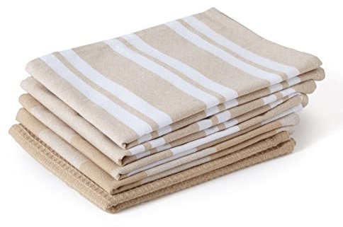 Encasa XO Serviettes de Cuisine et Gants de Toilette en Coton | Beige | Torchon Gaufré et à Tissage Plat | Ensemble de Torchons | 70x45 cm | Réutilisable et Séchage Rapide Lot de 5