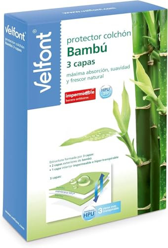 Velfont - Protector colchón Bambú 3 Capas 90, Blanco