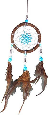 Westernlifestyle Traumfänger Dreamcatcher Handarbeit Echte Federn Muscheln Perlen (Braun)