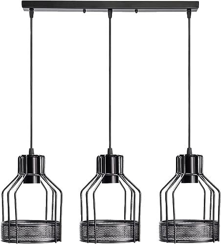 LEDSone Modern Rectangle 3 Way Ceiling Pendant Cluster Light Fitting Cage Style Light UK, Kitchen Dining Hallway Lighting(Black Bird Cage)