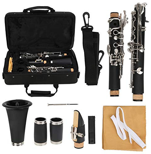 Dilwe Klarinetten-Set, Klarinetten-Set 17 Key Wood Bb mit Reinigungstuch Reed Screwdriver Box Musikinstrument(Schwarz)