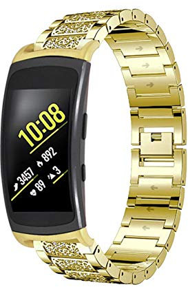 MVRYCE Gear Fit 2 Bracciale in Metallo, Cinturino in Acciaio Inossidabile con Strass Accessori di Ricambio Alla Moda Cinturino Compatibile per Samsung Gear Fit 2 R360/Gear Fit 2 Pro R365 (Oro)