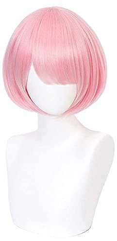 HIROAKIYA Ram Cosplay Wig with Wig Cap, Anime-inspired Ram, Straight Hair, Free Size (50-60 cm), One Size Fits Most