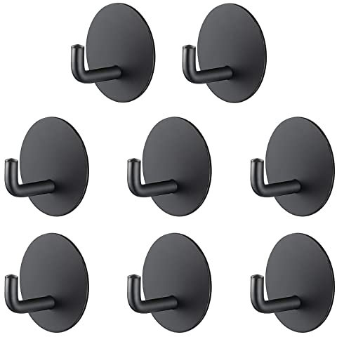 RouMio Haken Selbstklebend, 8 Stück Handtuchhaken Ohne Bohren, Ideal für Büro Badezimmer Toilette Küche. (8 Stück Schwarz Rund)