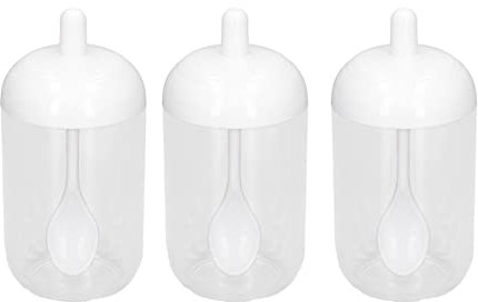 Zuccheriera in plastica da 3 pezzi con set di coperchi per cucchiai, barattolo per contenitori per sale con cucchiaio e coperchio Barattoli per spezie trasparenti da cucina per bancone domestico